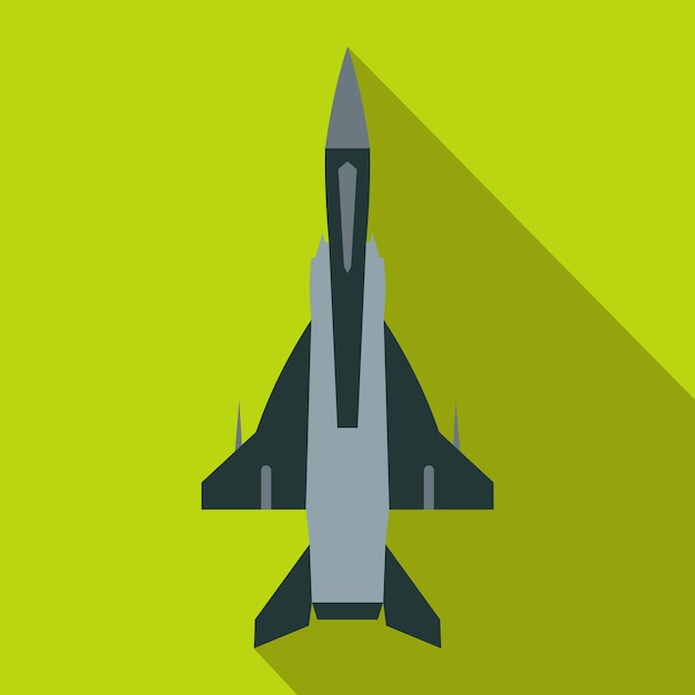 Icono de avión de combate en estilo plano sobre un fondo verde