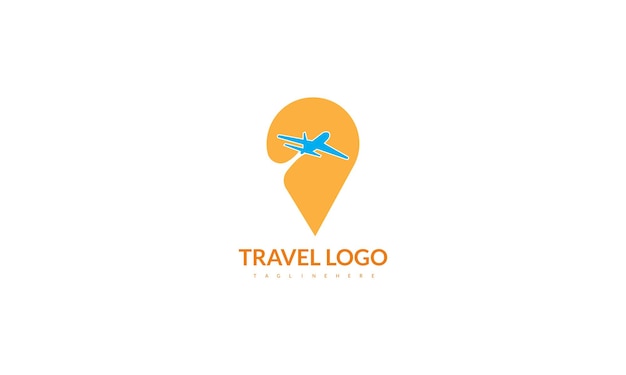 Icono de avión de concepto de logotipo de viajes y giras con símbolo de mapa pin