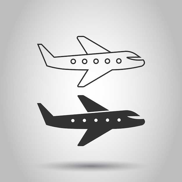 Icono de avión en estilo plano Ilustración vectorial de avión en fondo blanco aislado Concepto de negocio de avión de pasajeros de vuelo