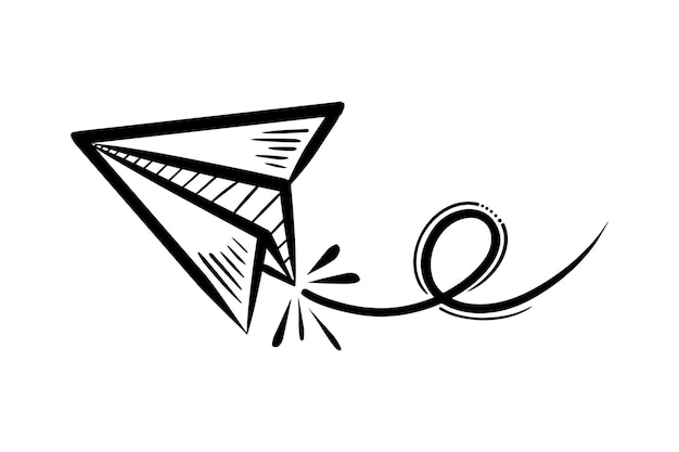 Icono de avión de papel de garabato dibujar a mano avión de papel ilustración vectorial