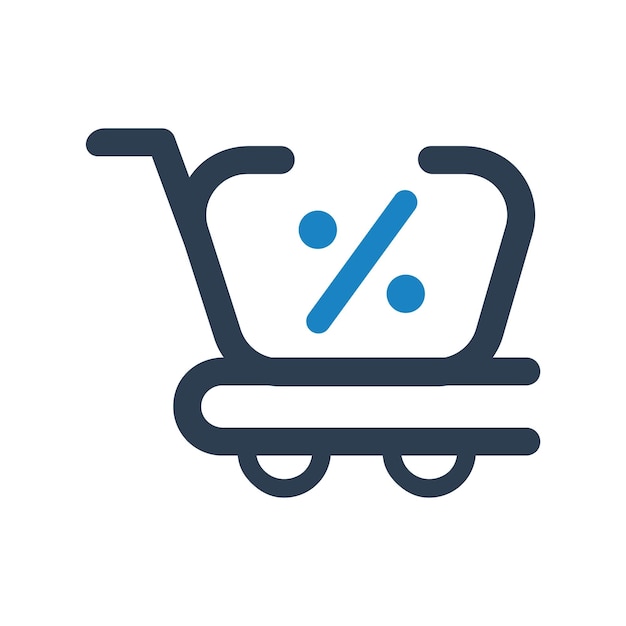 Icono azul de un carrito de compras con un signo de porcentaje