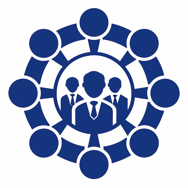 Icono azul de tres hombres de negocios conectados por un círculo de ocho puntos