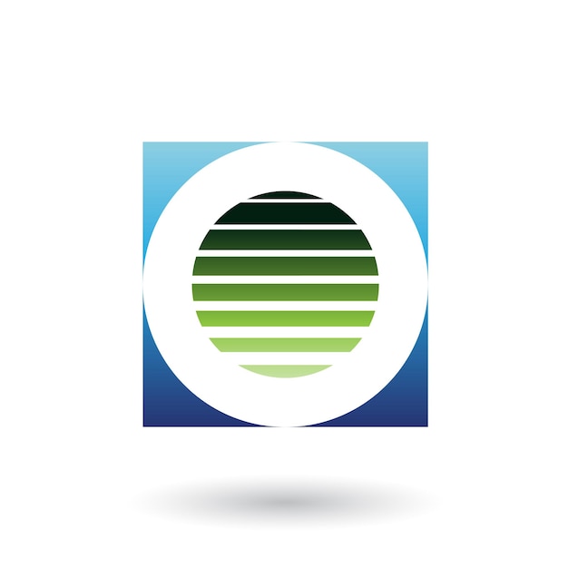 Icono azul y verde cuadrado rayado para la ilustración vectorial de la letra O