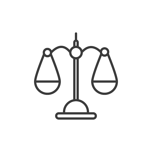 El icono de la balanza establece la justicia, la igualdad, la integridad, el vector, el símbolo judicial, el signo legal, el icono de comparación de peso, el símbolo de la sentencia del tribunal de justicia en estilo negro, lleno y delineado.