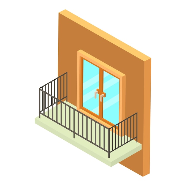 Icono de balcón rectangular Ilustración isométrica del icono de vector de balcón rectangular para web