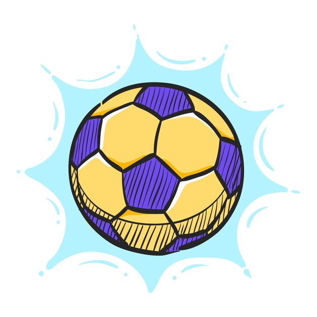 Icono de balón de fútbol en la ilustración de vector de color dibujado a mano