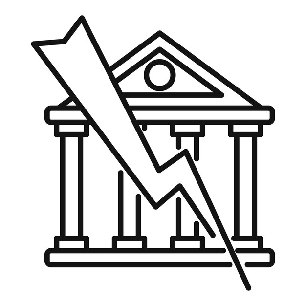 Icono de banca en quiebra icono de vector de banca en quiebra de esquema para diseño web aislado sobre fondo blanco