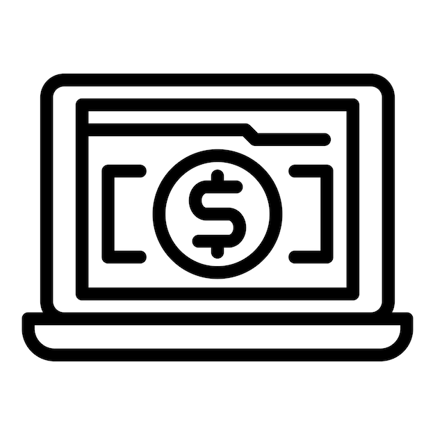 El icono bancario de la computadora portátil delineó el vector de la aplicación bancaria Enviar transferencia