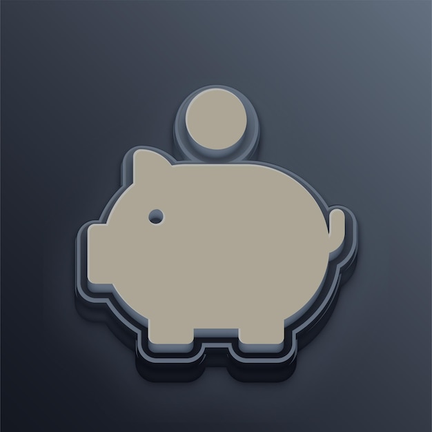 Icono de banco de cerdos 3D en tono de cemento con fondo gris editable