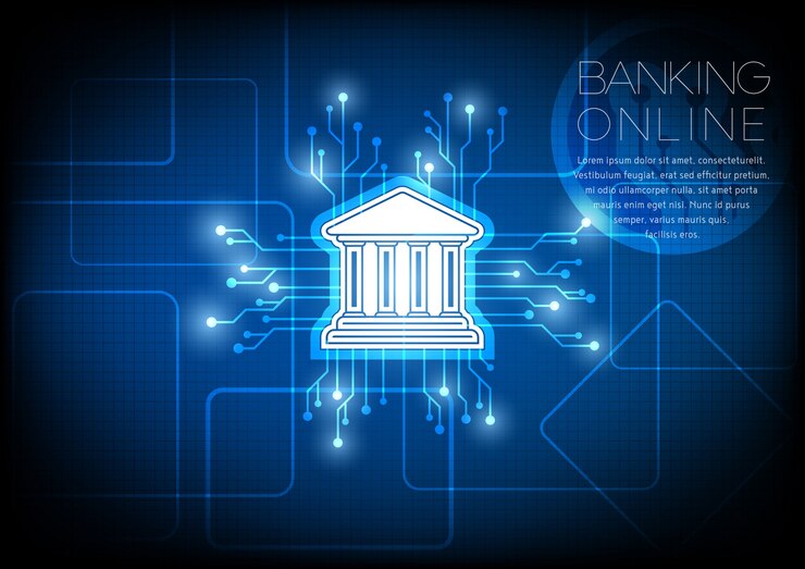 Vector icono del banco con el concepto de fondo del circuito