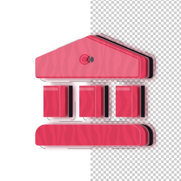 Icono de banco de efecto de vidrio rojo 3D con fondo editable