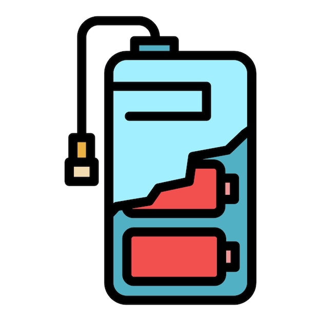 El icono del banco de energía de la batería de la célula El contorno del icono vectorial del banco de potencia de la bateria de la célula Color plano aislado