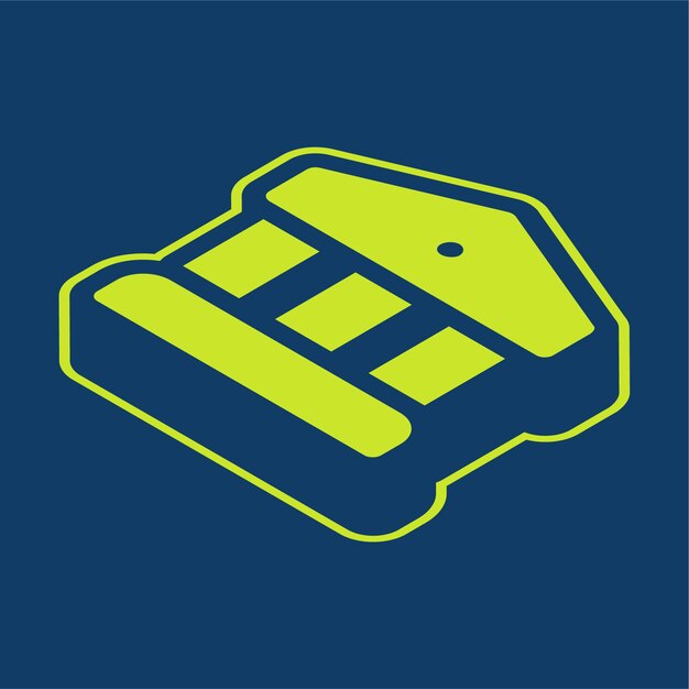 Icono de banco vectorial retroisométrico verde con fondo editable