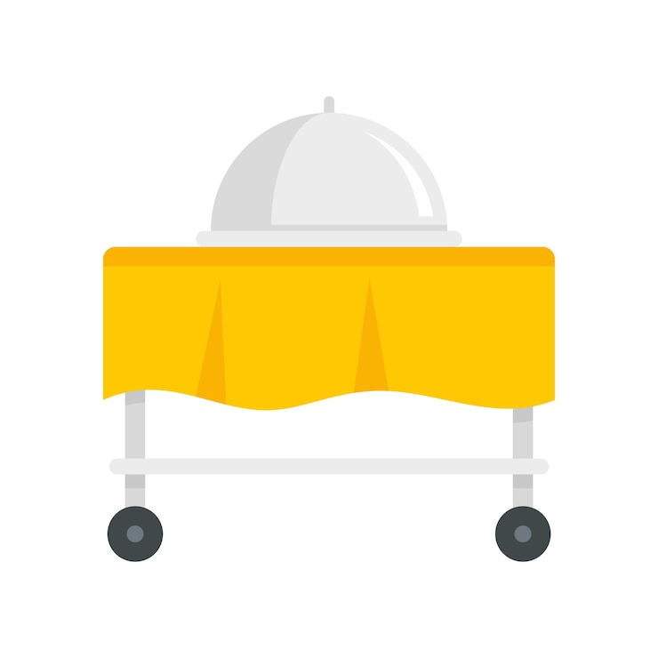 Vector icono de bandeja de carro de servicio de habitaciones ilustración plana del icono de vector de bandeja de carro de servicio de habitaciones aislado sobre fondo blanco