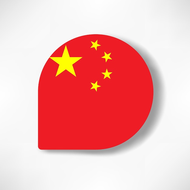 Icono de bandera de caída de China con sombra sobre fondo blanco