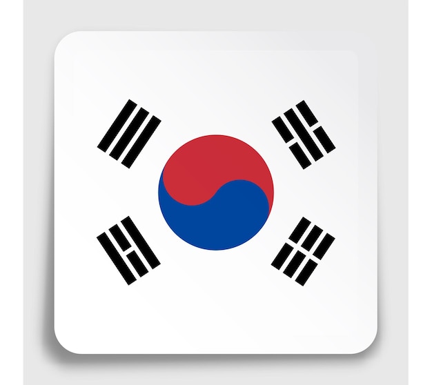Icono de la bandera de Corea del Sur en pegatina cuadrada de papel con sombra Botón para aplicación móvil o web