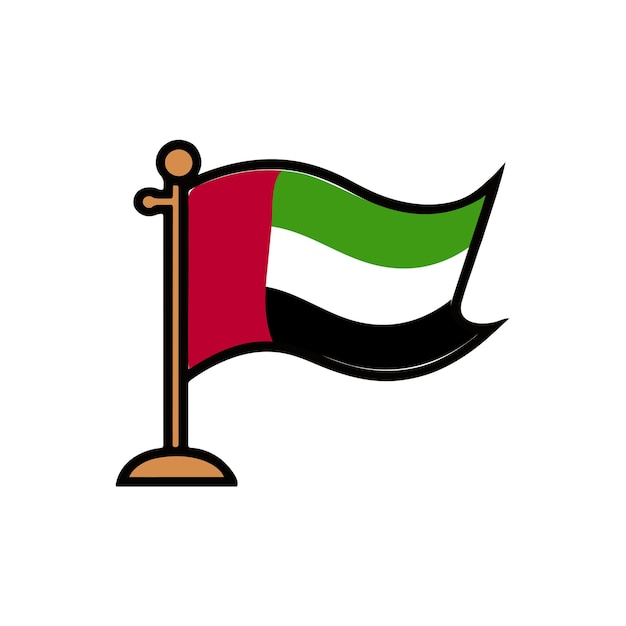 El icono de la bandera de los Emiratos Árabes Unidos con un mástil de madera