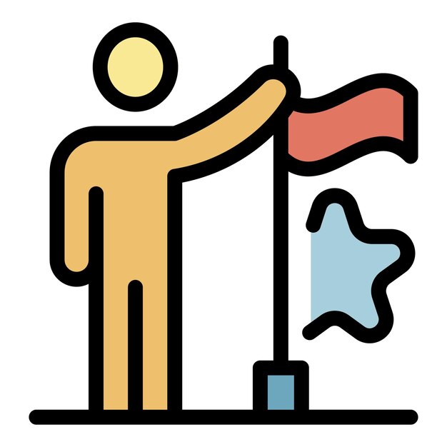 Icono de bandera y estrella del contorno de la persona Icono del vector de la bandera y la estrella del color plano aislado