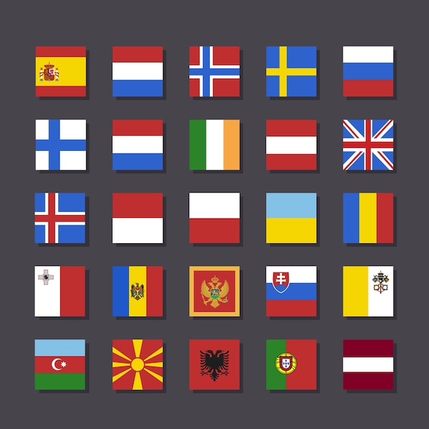 Vector icono de la bandera de europa conjunto de ilustración vectorial de estilo plano de forma cuadrada