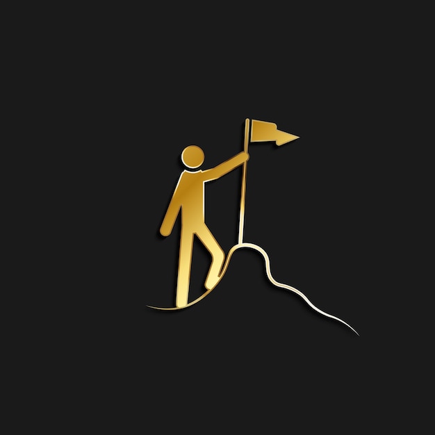 Vector el icono de la bandera de finalización del alpinista icono de oro ilustración vectorial del estilo dorado en fondo oscuro