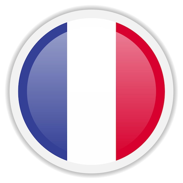Icono de la bandera de Francia Icono de círculo con superposición brillante aislado en fondo blanco Icono vectorial