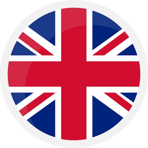 Icono de la bandera de Gran Bretaña Icono de círculo con superposición de resaltados en fondo transparente