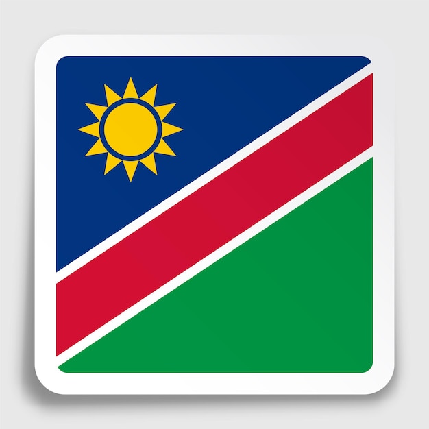 Icono de la bandera de Namibia en pegatina cuadrada de papel con sombra Botón para aplicación móvil o web Vector