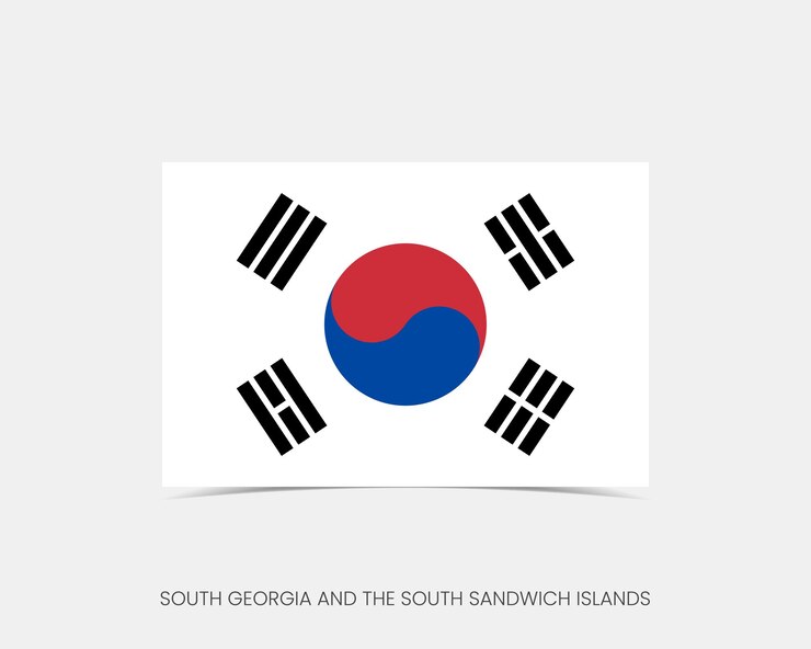 Vector el icono de la bandera rectangular de corea del sur con sombra
