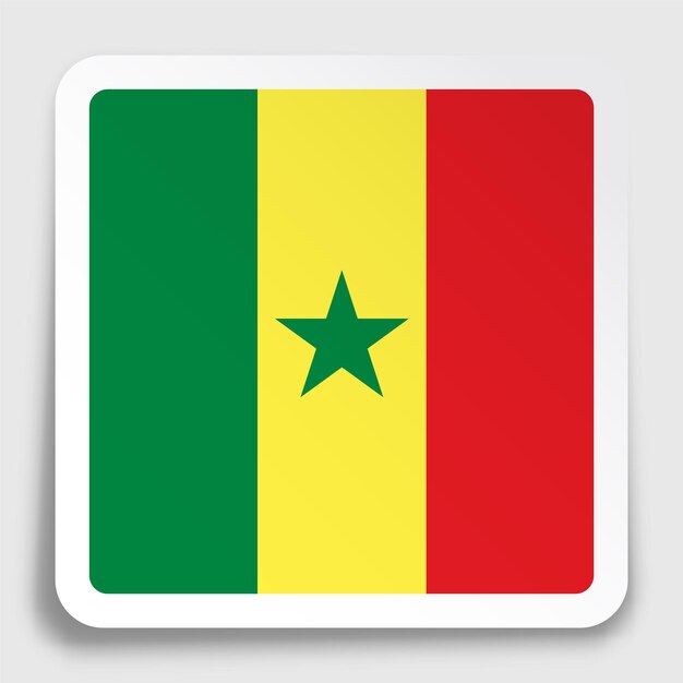 icono de la bandera de la república de Senegal en papel adhesivo cuadrado con sombra Botón para aplicación móvil o