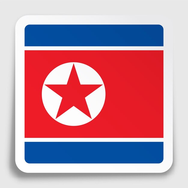 Vector icono de la bandera de la rpdc de corea del norte en pegatina cuadrada de papel con sombra botón para aplicación móvil o nosotros