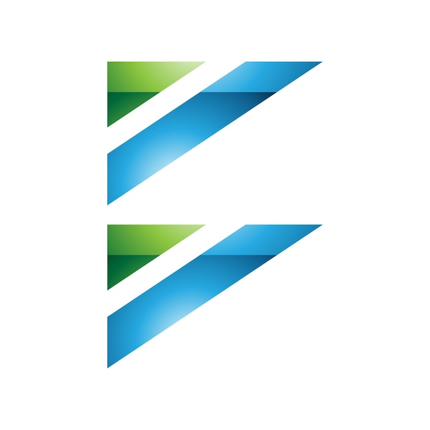 Icono de bandera triangular brillante verde y azul en forma de letra B
