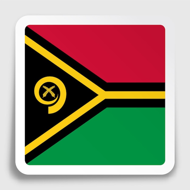 Icono de la bandera de Vanuatu en papel pegatina cuadrada con sombra Botón para aplicación móvil o web Vector