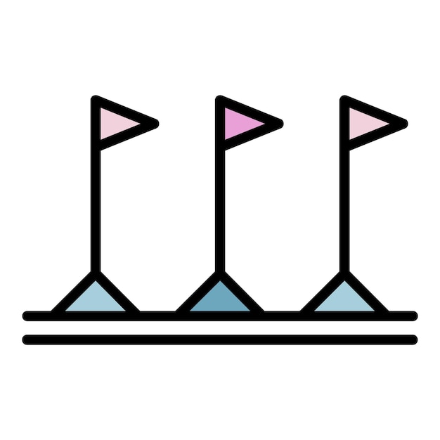 Icono de banderas de agilidad de perro Contorno de banderas de agilidad de perro vector icono color plano aislado