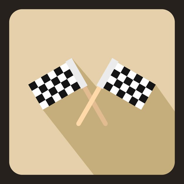 Icono de banderas de carreras en estilo plano con larga sombra Ilustración de vector de símbolo de carrera de inicio
