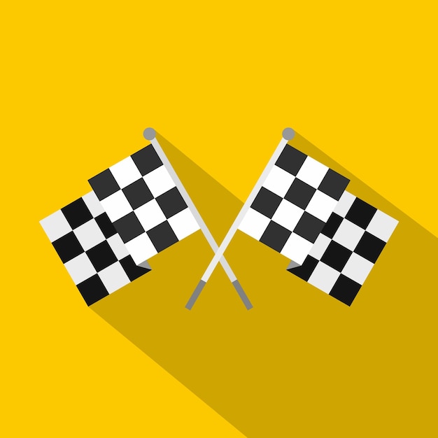 Icono de banderas a cuadros cruzadas Ilustración plana de banderas de cuadros cruzados Icono vectorial para la web aislado en fondo amarillo