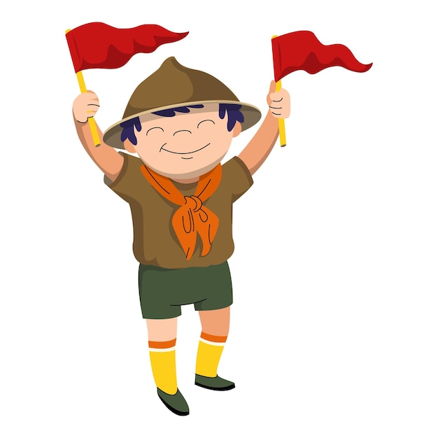 Icono de banderas rojas scout Caricatura de icono de vector de banderas rojas scout para diseño web aislado sobre fondo blanco