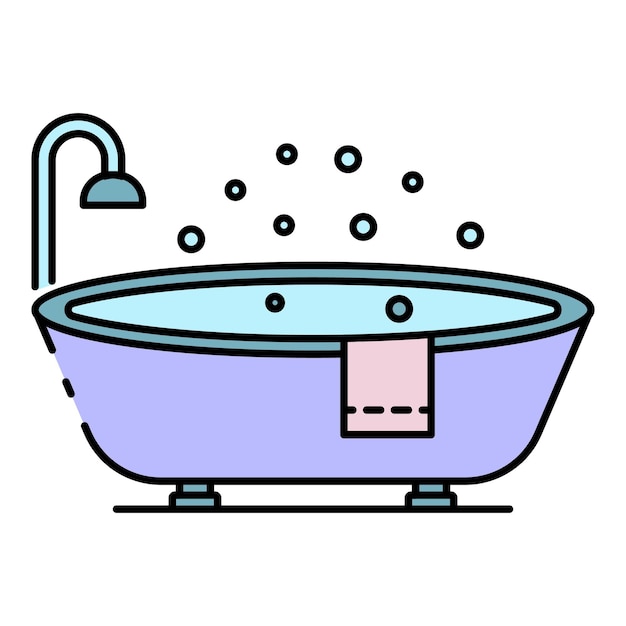 Icono de bañera ovalada moderna Contorno de icono de vector de bañera ovalada moderna color plano aislado en blanco