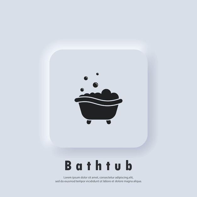 Icono de bañera. Símbolo de la bañera. Vector. Botón web de interfaz de usuario blanco Neumorphic UI UX. Neumorfismo