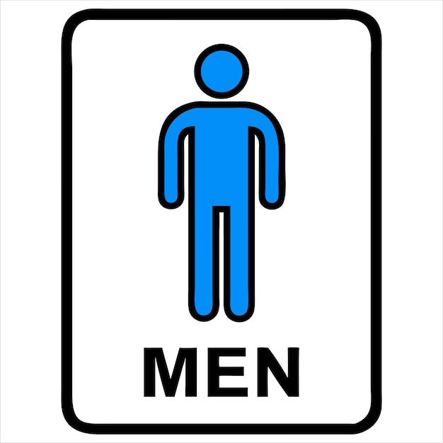 Icono de baño masculino con figura masculina azul en estilo vectorial en negrita limpia en fondo blanco o transparente