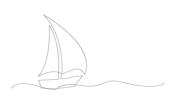 Un icono de barco de mar de línea continua Yacht concepto de turismo de viajes diseño de símbolo de silueta Un boceto dibujo de contorno ilustración vectorial