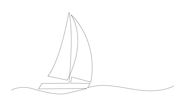 Un icono de barco de mar de línea continua Yacht concepto de turismo de viajes diseño de símbolo de silueta Un boceto dibujo de contorno ilustración vectorial