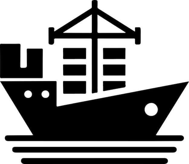 El icono del barco mercante es una silueta vectorial de clipart de color negro y una silueta de fondo blanco 34