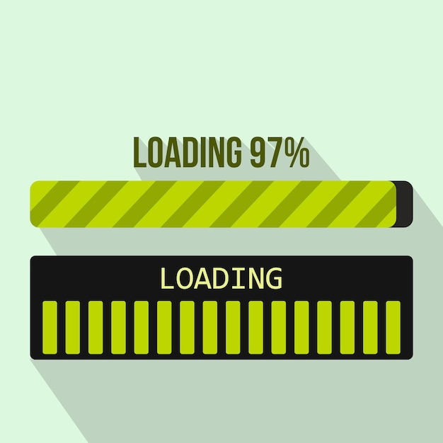 Icono de barra de carga de progreso en estilo plano sobre un fondo azul claro