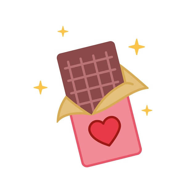 Icono de barra de chocolate chocolate abierto Ilustración de estilo de doodle vectorial Elemento de diseño romántico del día de San Valentín