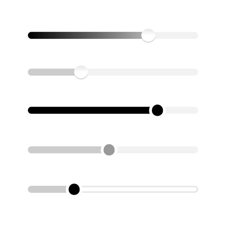 Vector el icono de la barra de control de volumen del deslizador se establece en diferentes estilos el controlador de ajuste del nivel de brillo