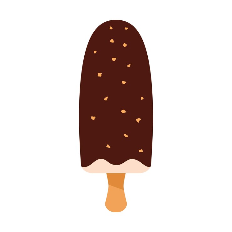 Icono de la barra de helado de chocolate postre congelado Helado de chocolate en un palo con nueces Vector