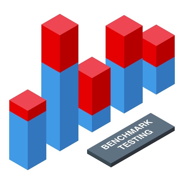 Icono de barras de gráfico de referencia vector isométrico Indicador de rendimiento Producto de costo
