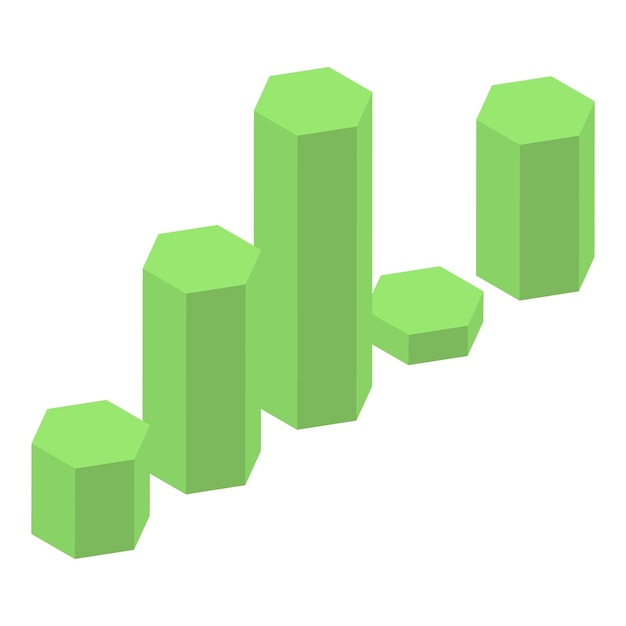 Icono de barras de gráfico verde Isométrico de icono de vector de barras de gráfico verde para diseño web aislado sobre fondo blanco