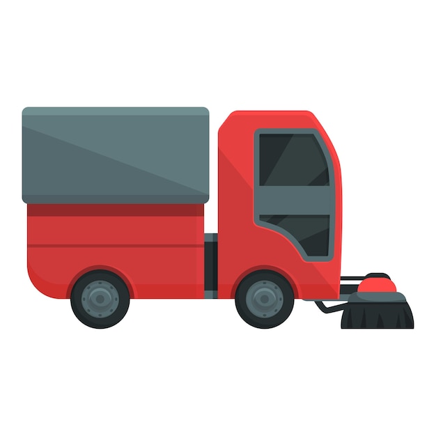 Icono de barredora roja vector de dibujos animados Camión de carretera Ciudad de máquina