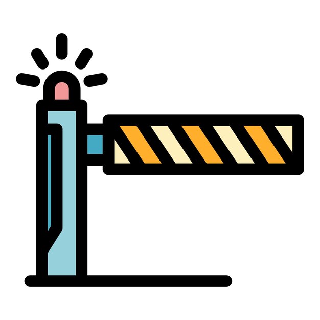 Icono de barrera ferroviaria de advertencia Contorno de advertencia de barrera ferrocarril Icono vectorial de color plano aislado